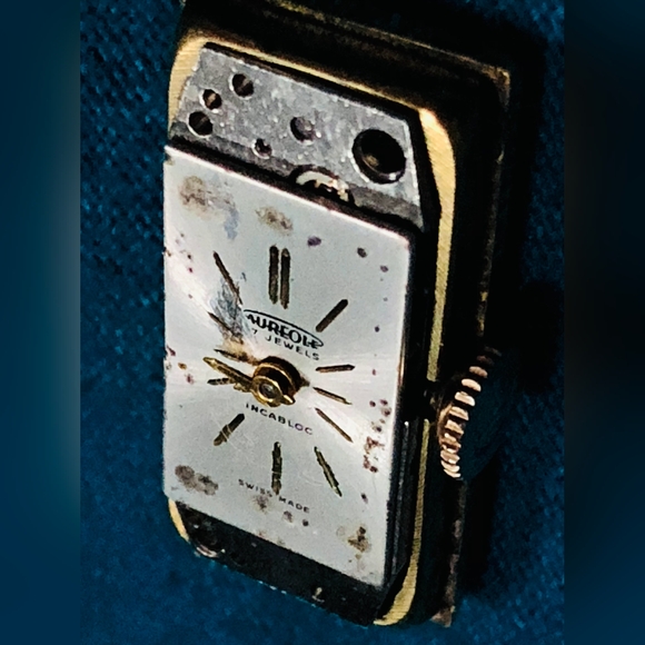 (916)VINTAGE RARE LADY AUREOLE 10 MICRON CONS SWISS WINDUP WTCH BLUE ENAMEL CUFF - Picture 3 of 16